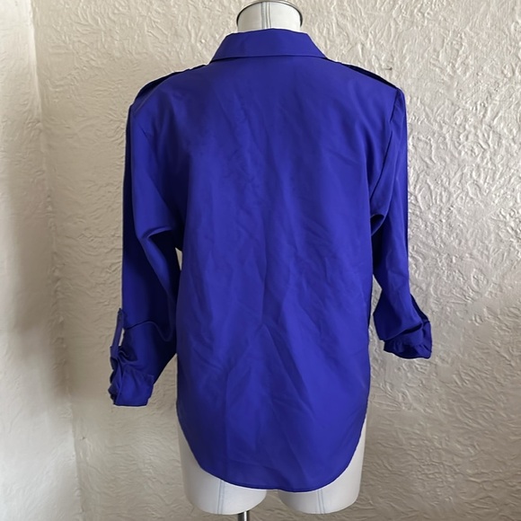 Diane Von Furstenburg Vintage Burple Blue Purple Polyester Button Front Blouse - Picture 4 of 6